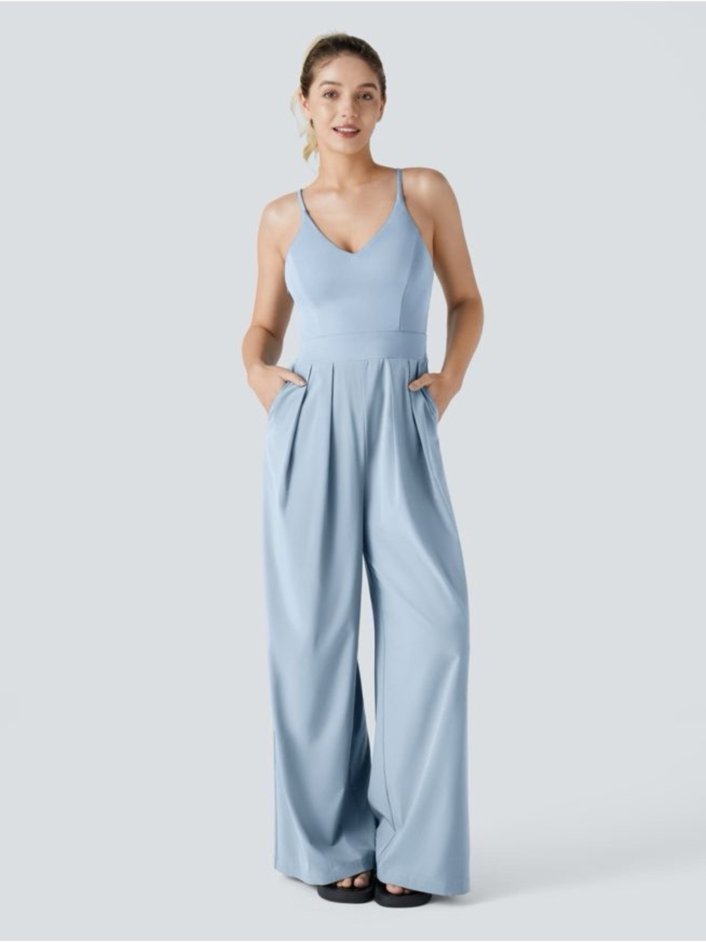 Halara Breezeful Backless Wide Leg Quick Dry Jumpsuit Sz L Ballad Blue New W Tag